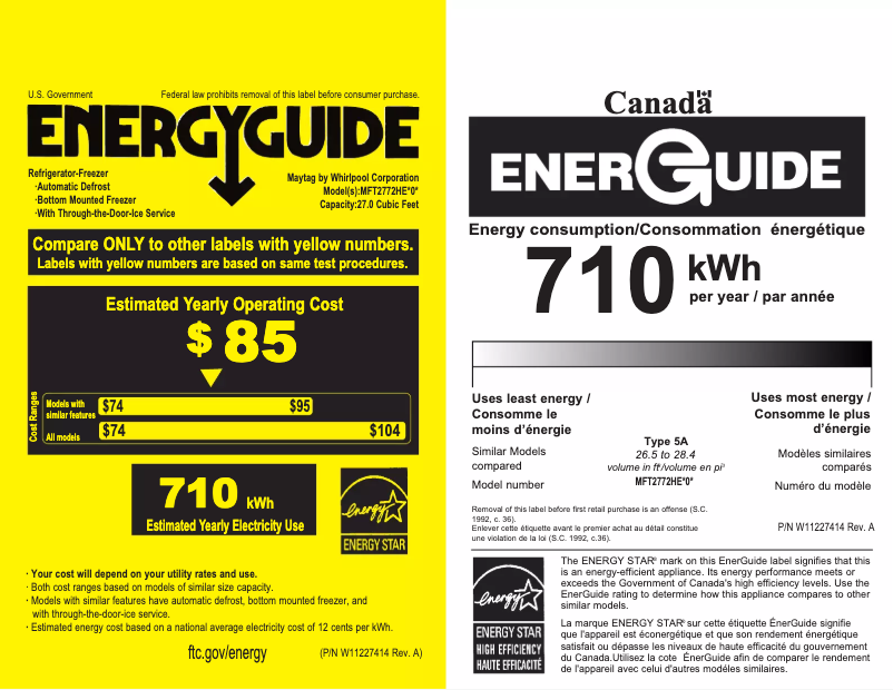 Page n°1 - Label énergétique Maytag MFT2772HEZ