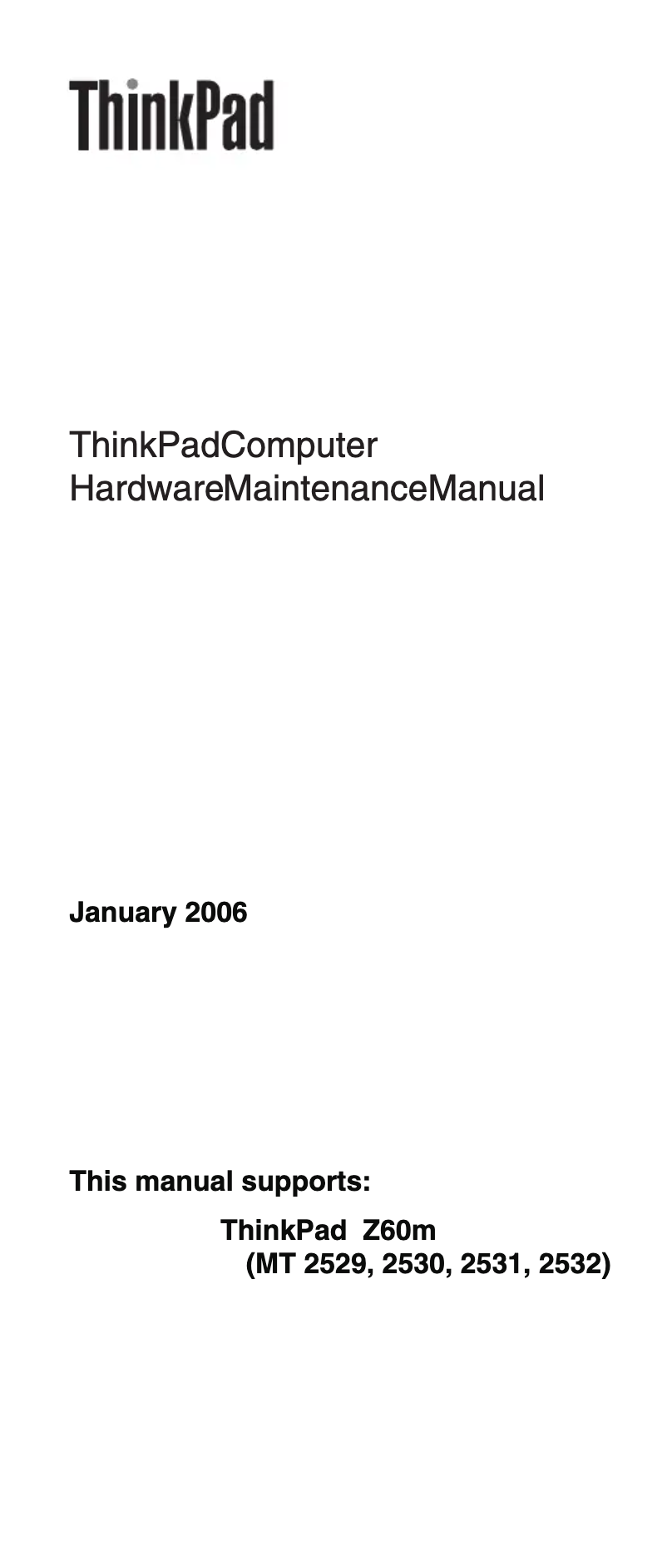 Page 1 de la notice Manuel utilisateur Lenovo ThinkPad Z60M