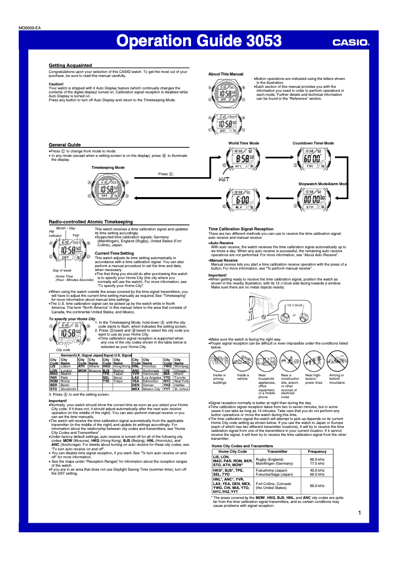 Page 1 de la notice Manuel utilisateur Casio Radio Controlled WV-59E-1AVEF