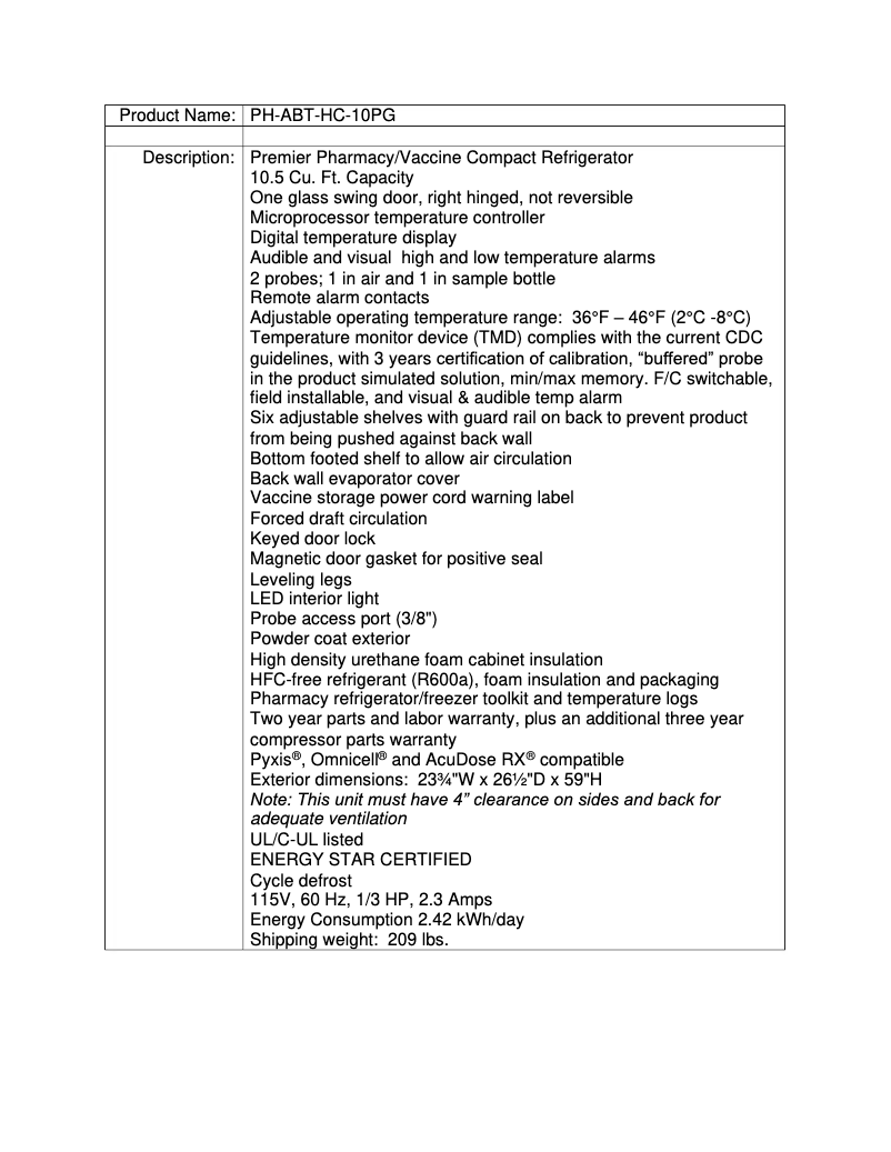 Page 1 de la notice Manuel utilisateur American BioTech Supply PH-ABT-HC-10PG