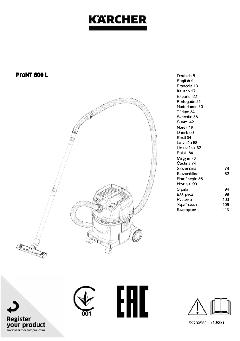 Page 1 de la notice Manuel utilisateur Kärcher ProNT 600 L