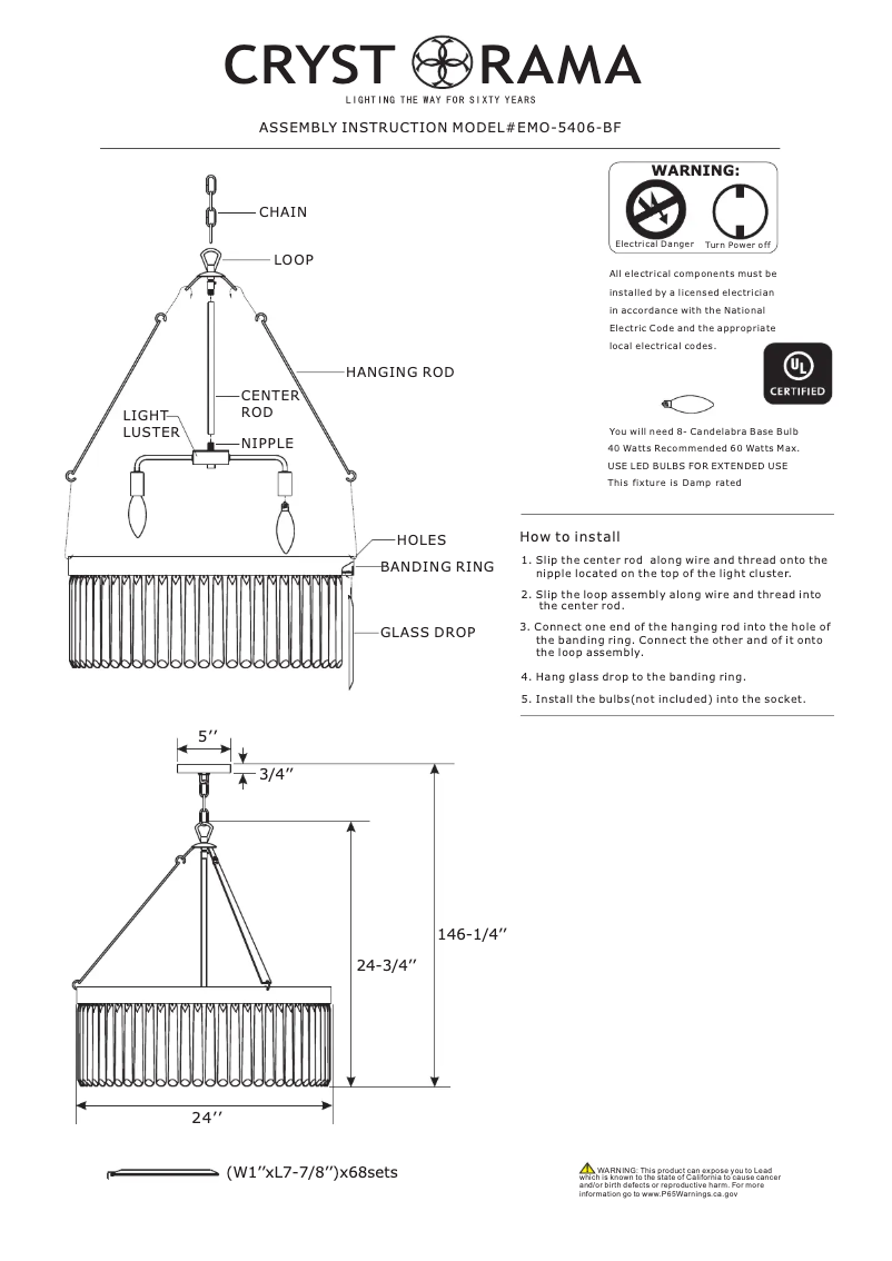 Page n°1 - Manuel utilisateur Crystorama Emory EMO-5406-BF