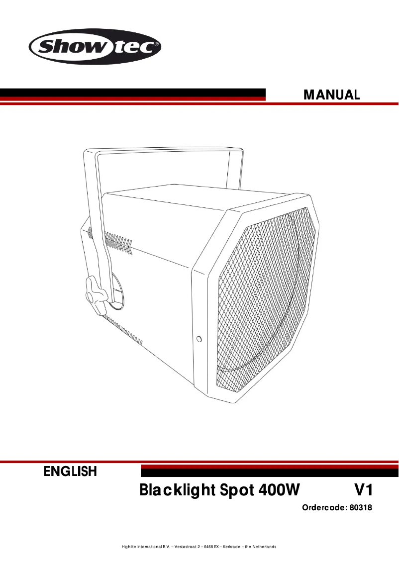 Page n°1 - Manuel utilisateur Showtec Blacklight Spot 400W