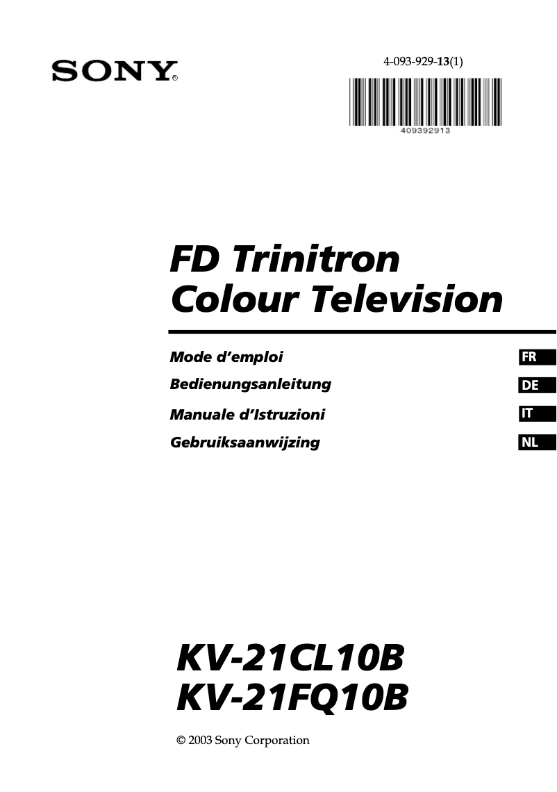 Image de la première page du manuel de l'appareil Trinitron KV-21FQ10B