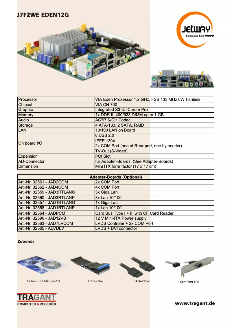 Page 1 de la notice Manuel utilisateur Jetway J7F2WE EDEN12G