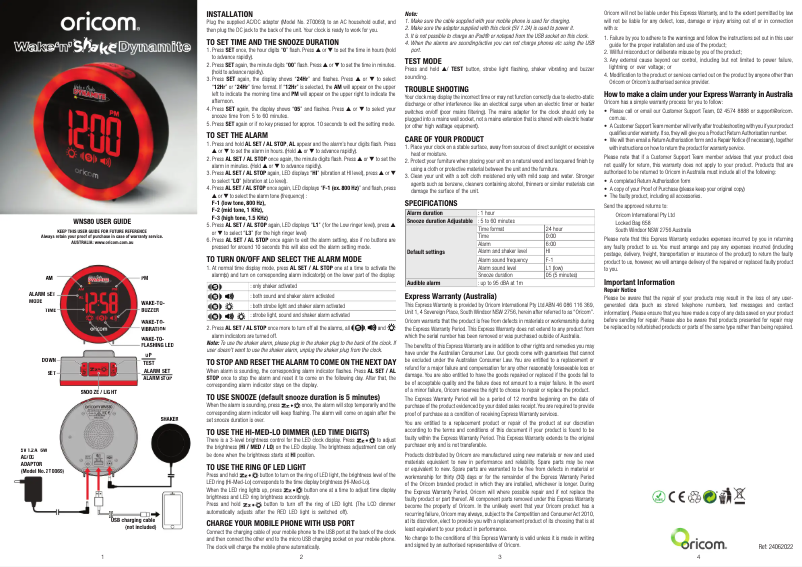 Imagen de la primera página del manual del dispositivo Wake 'N' Shake Dynamite WNS80