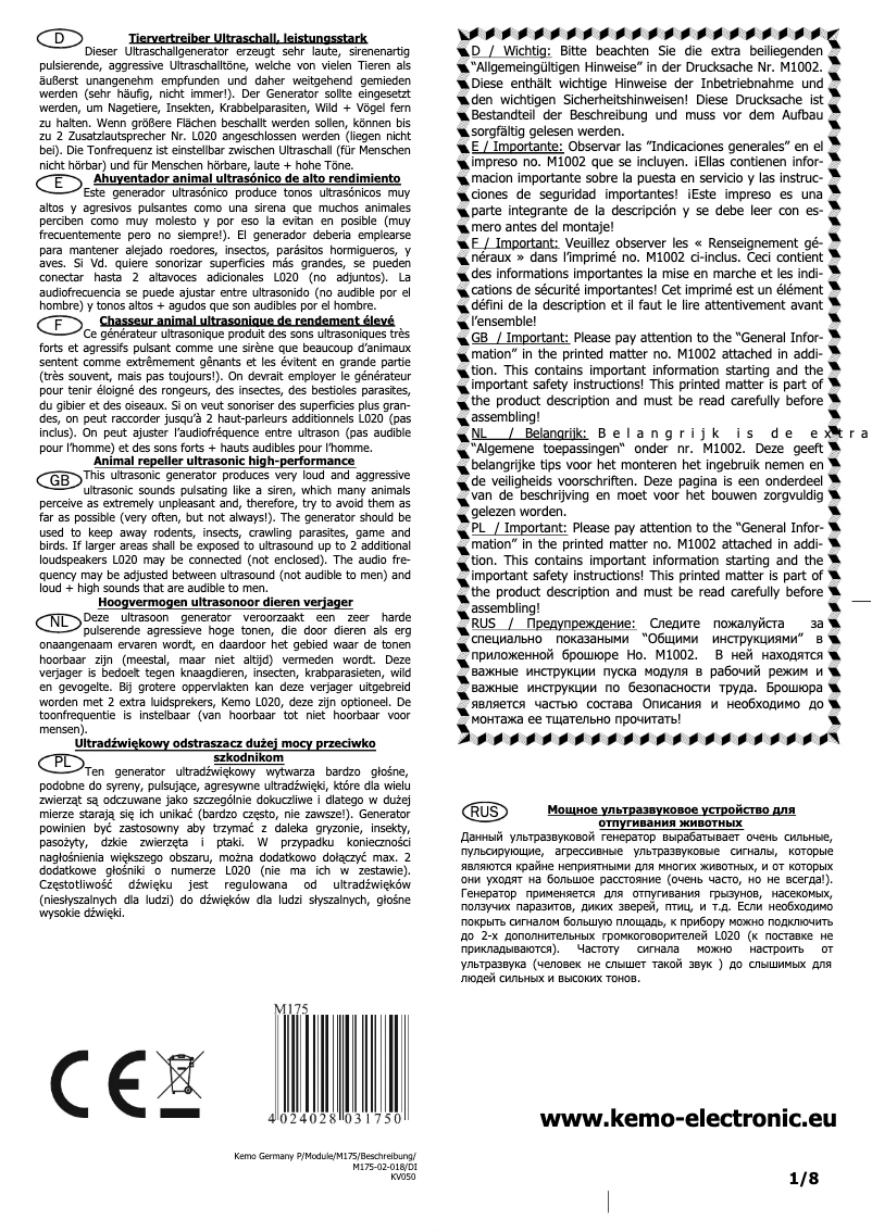 Image de la première page du manuel de l'appareil M175