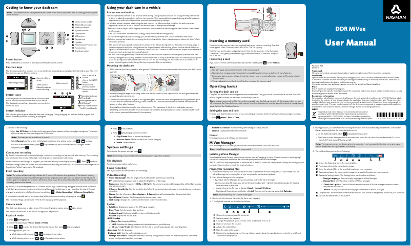Page n°1 - Manuel utilisateur Navman MiVue 730