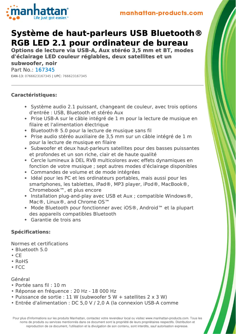 Page 1 de la notice Fiche technique Manhattan 167345