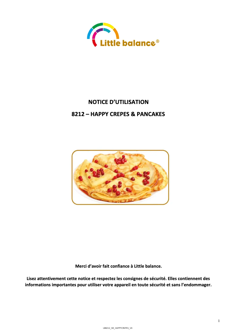 Page 1 de la notice Manuel utilisateur Little Balance 8212