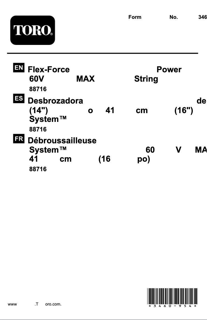 Page 1 de la notice Manuel utilisateur Toro 88716