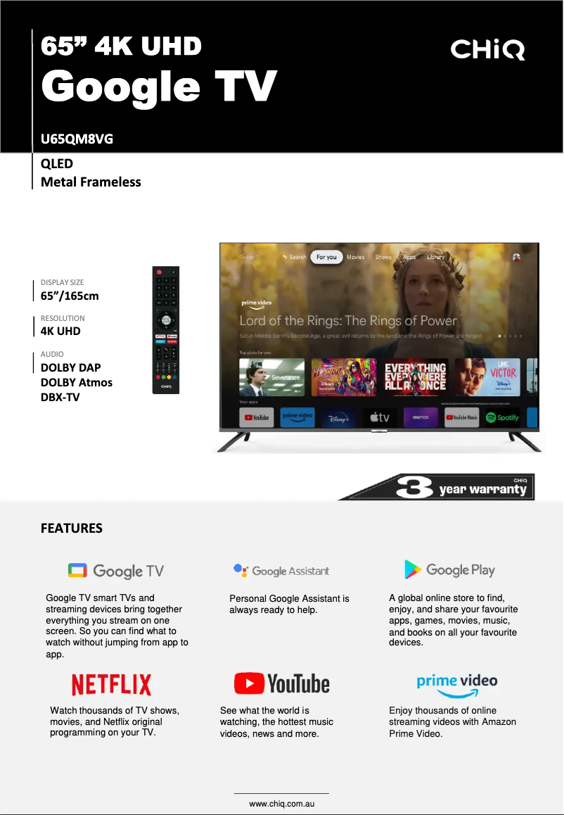 Page 1 de la notice Fiche technique CHiQ U65QM8VG