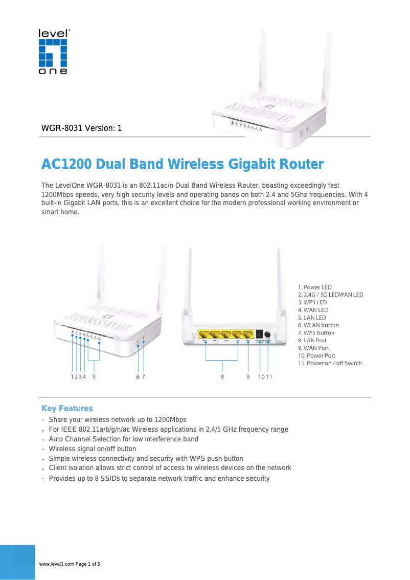 Page n°1 - Fiche technique LevelOne WGR-8031