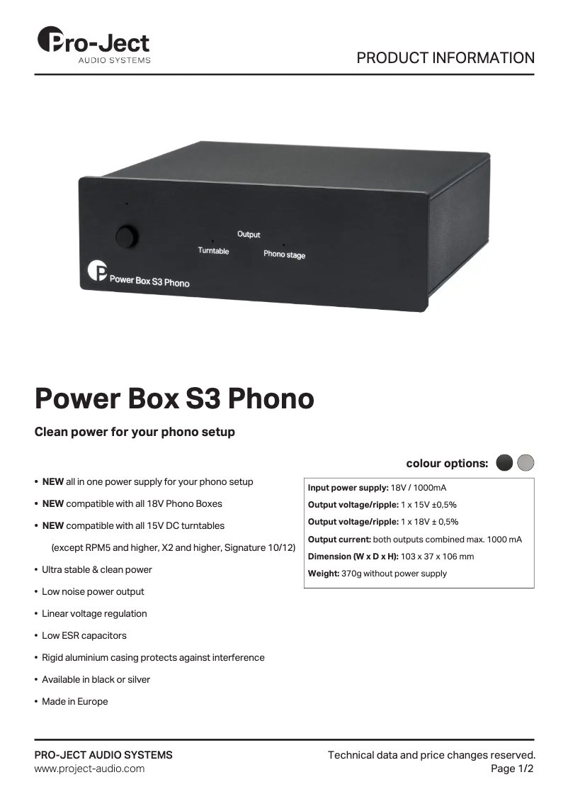 Image de la première page du manuel de l'appareil Power Box S3 Phono