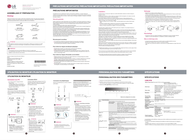 Page 1 de la notice Manuel utilisateur LG 23MB35PM