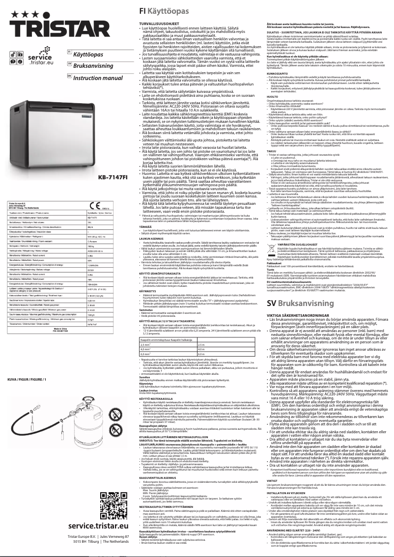 Page 1 de la notice Manuel utilisateur TriStar KB-7147FI