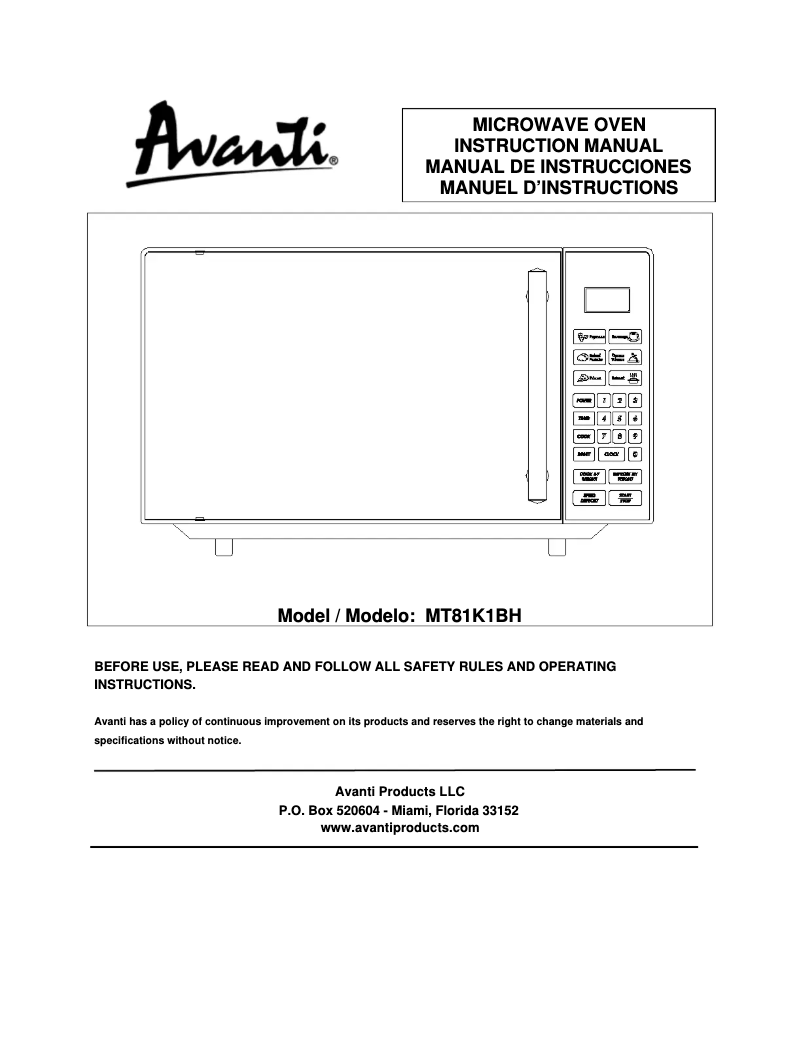 Page 1 de la notice Manuel utilisateur Avanti MT81K1BH