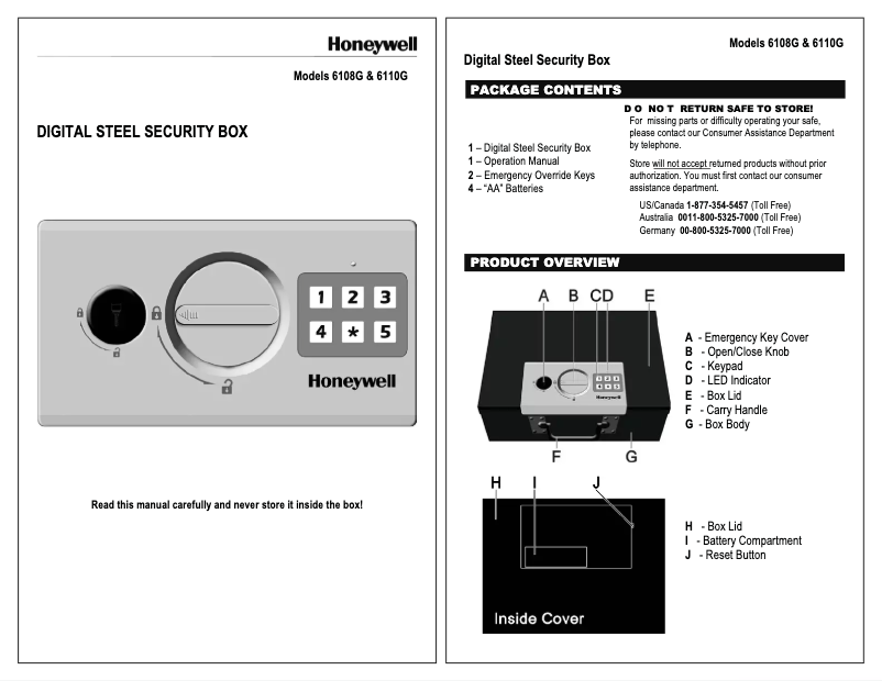 Page n°1 - Manuel utilisateur Honeywell 6110