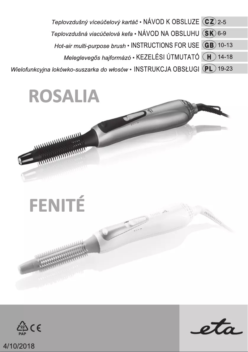 Page 1 de la notice Manuel utilisateur Eta Fenité 0328 90030