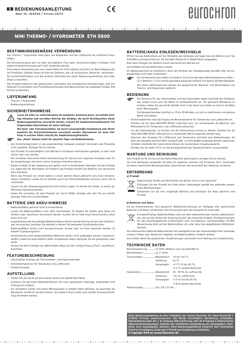 Page n°1 - Manuel utilisateur Eurochron ETH 5500