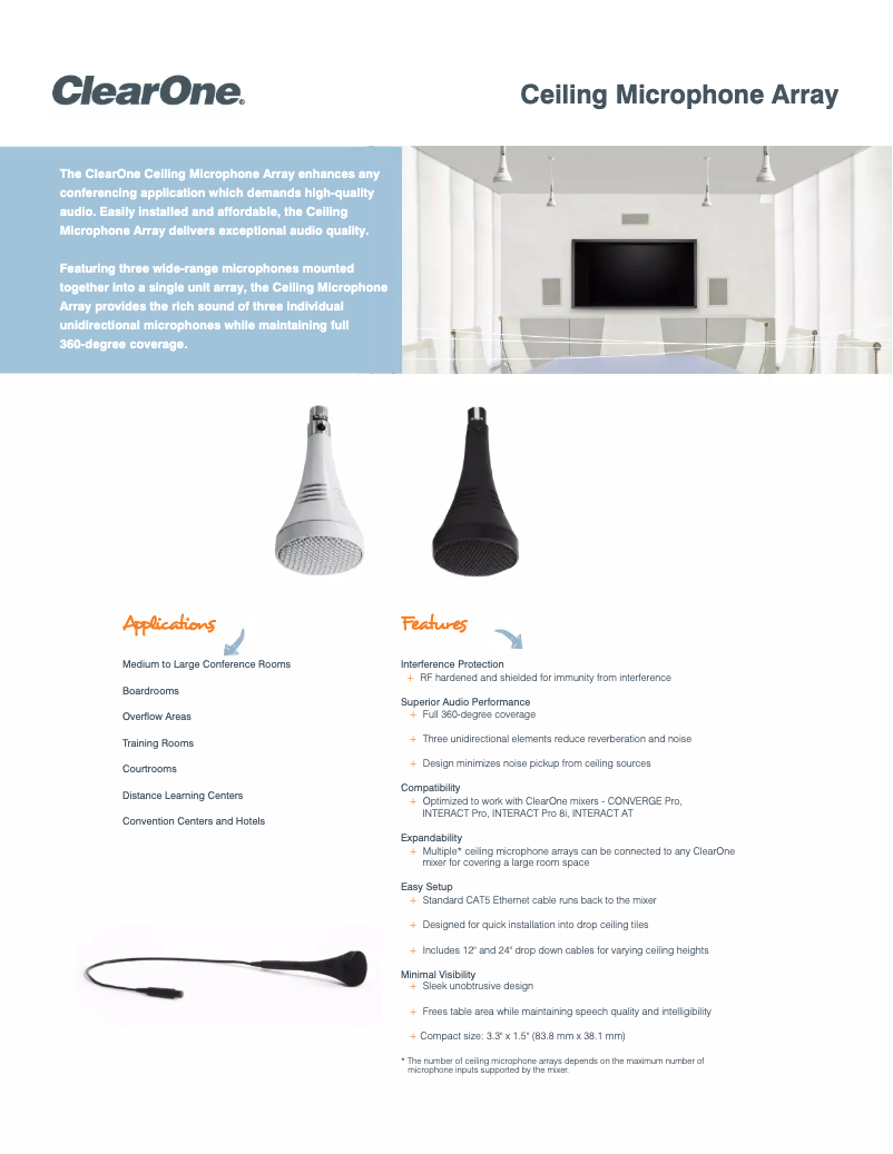 Página 1 del manual Ficha técnica ClearOne Ceiling Microphone Array