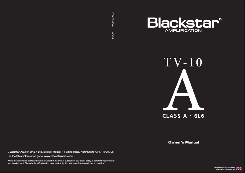 Page 1 de la notice Manuel utilisateur Blackstar TV-10 A