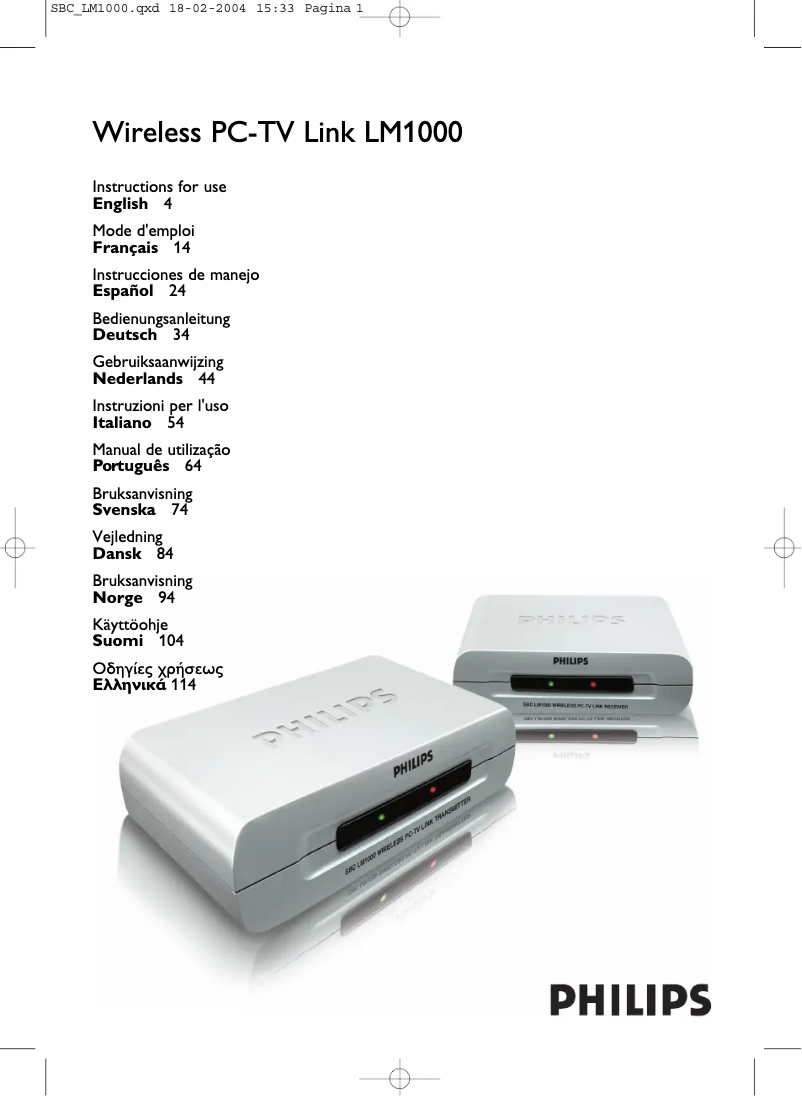 Page 1 de la notice Manuel utilisateur Philips SBCLM1000