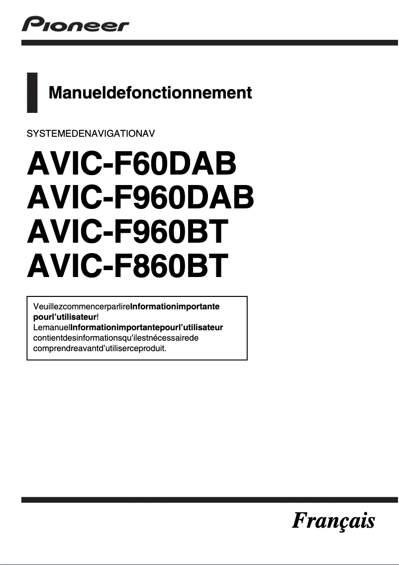 Image de la première page du manuel de l'appareil AVIC-F960BT