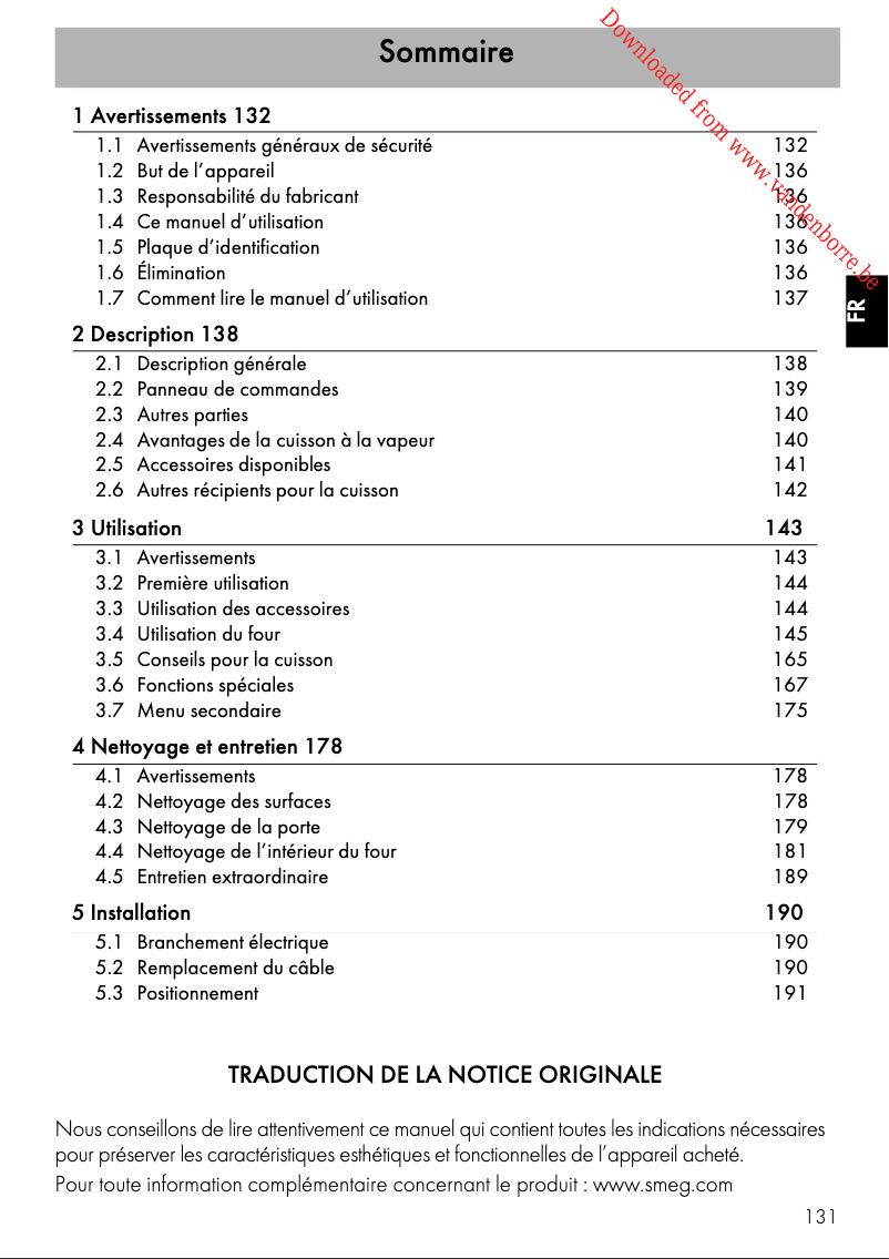 Page 1 de la notice Manuel utilisateur Smeg SF4102VCN