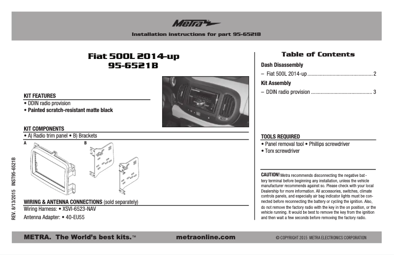 Page 1 of the manual Installation Guide Metra 95-6521B