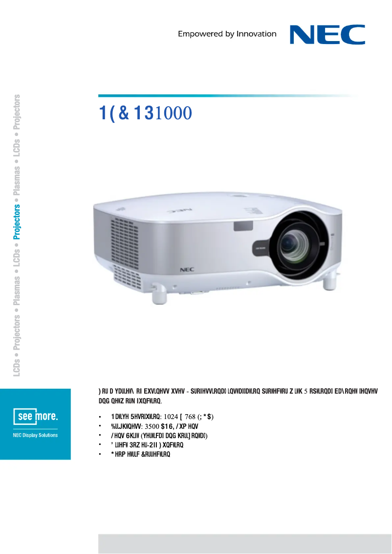 Page 1 de la notice Fiche technique NEC NP1000