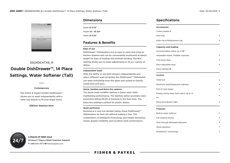 Page 1 de la notice Fiche technique Fisher & Paykel DD24DCHTX9N