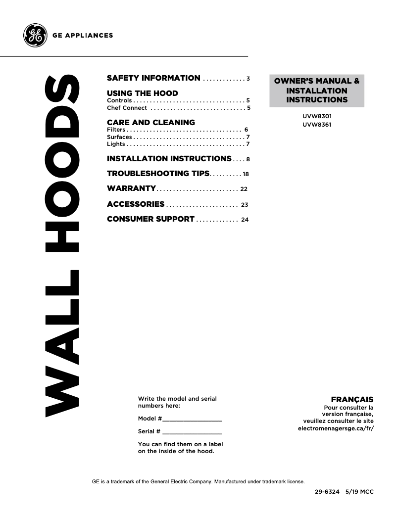 Page 1 de la notice Manuel utilisateur Monogram UVW8301SLSS