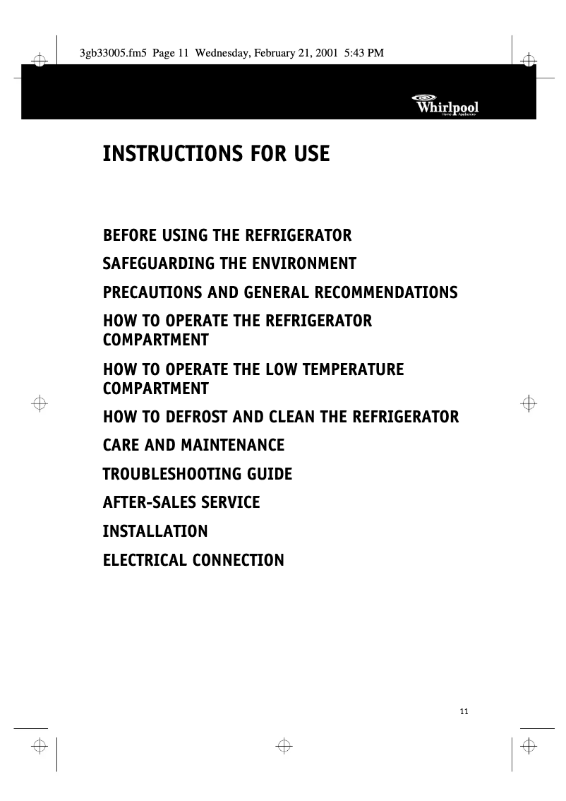 Página 1 del manual Manual de usuario Whirlpool ART 222/G/1