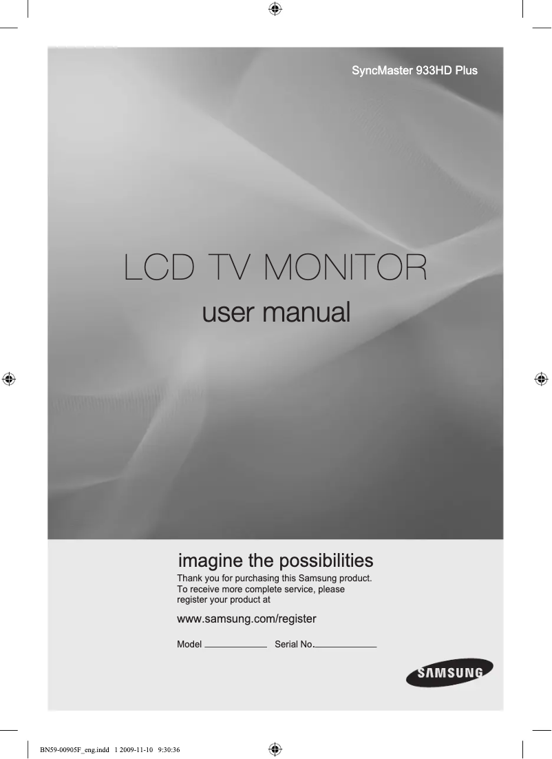 Page 1 de la notice Manuel utilisateur Samsung SyncMaster 933HD