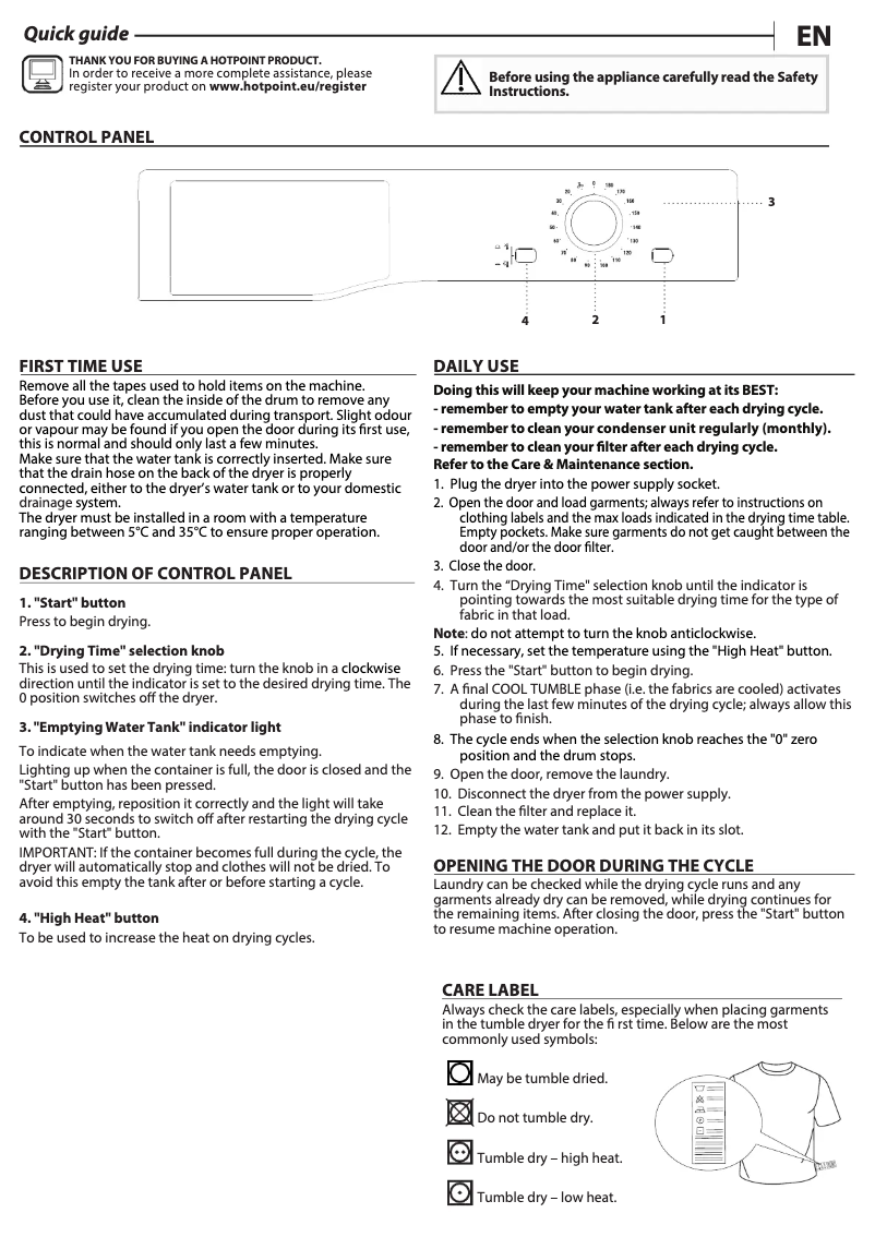 Página 1 del manual Manual de usuario Hotpoint H2 D71W UK