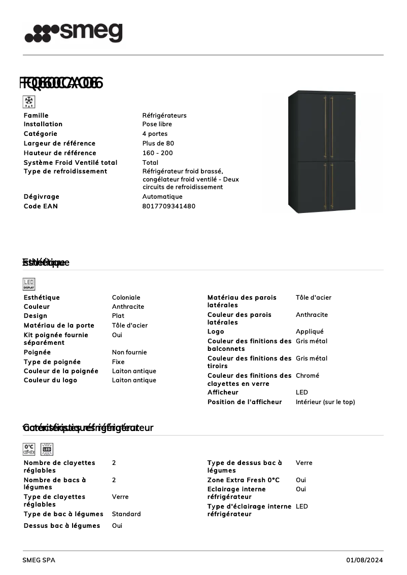 Page n°1 - Fiche technique Smeg FQ60CAO6