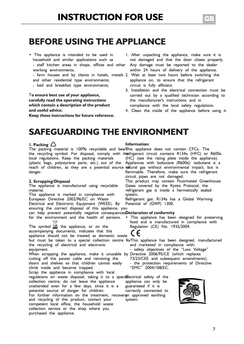 Page n°1 - Manuel utilisateur Whirlpool WBE 3323 NFW