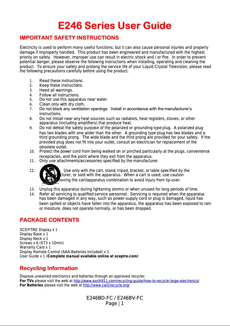 Image de la première page du manuel de l'appareil E246BD-FC