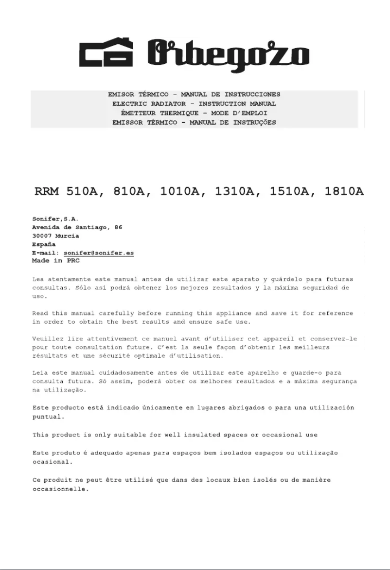 Page n°1 - Manuel utilisateur Orbegozo RRM 1510 A