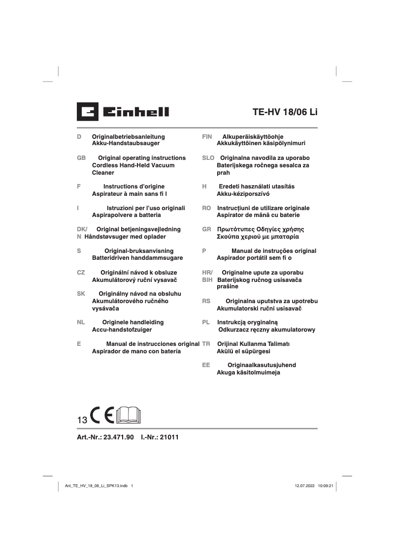 Page 1 de la notice Manuel utilisateur Einhell TE-HV 18/06 Li