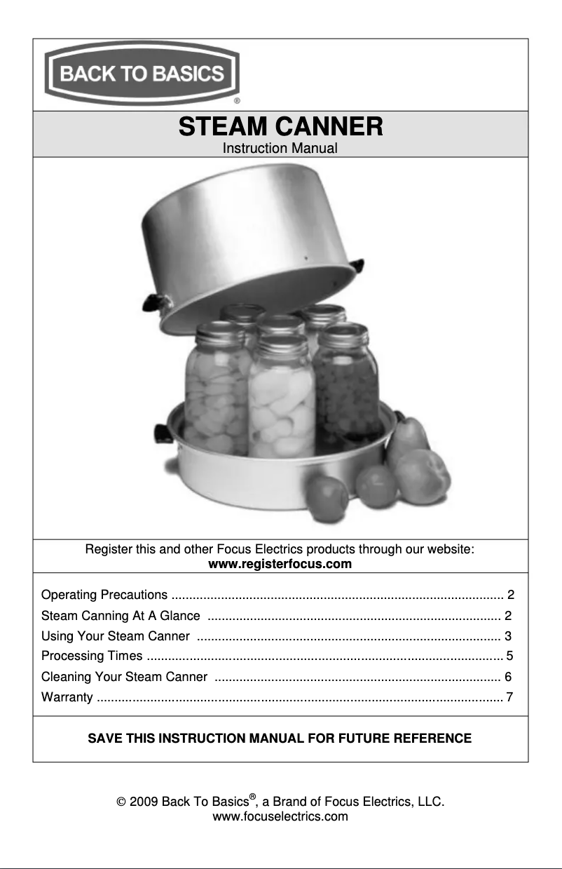 Page n°1 - Manuel utilisateur WestBend Steam Canner 400A