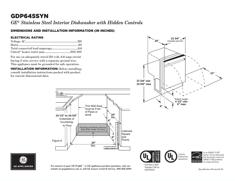 Page 1 de la notice Fiche technique GE GDP645SYNFS