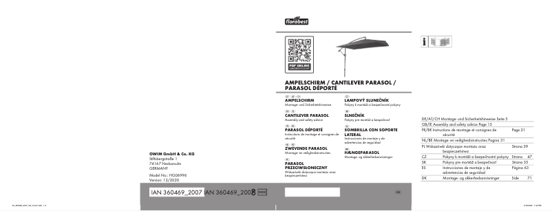 Page 1 de la notice Manuel utilisateur Florabest HG06996