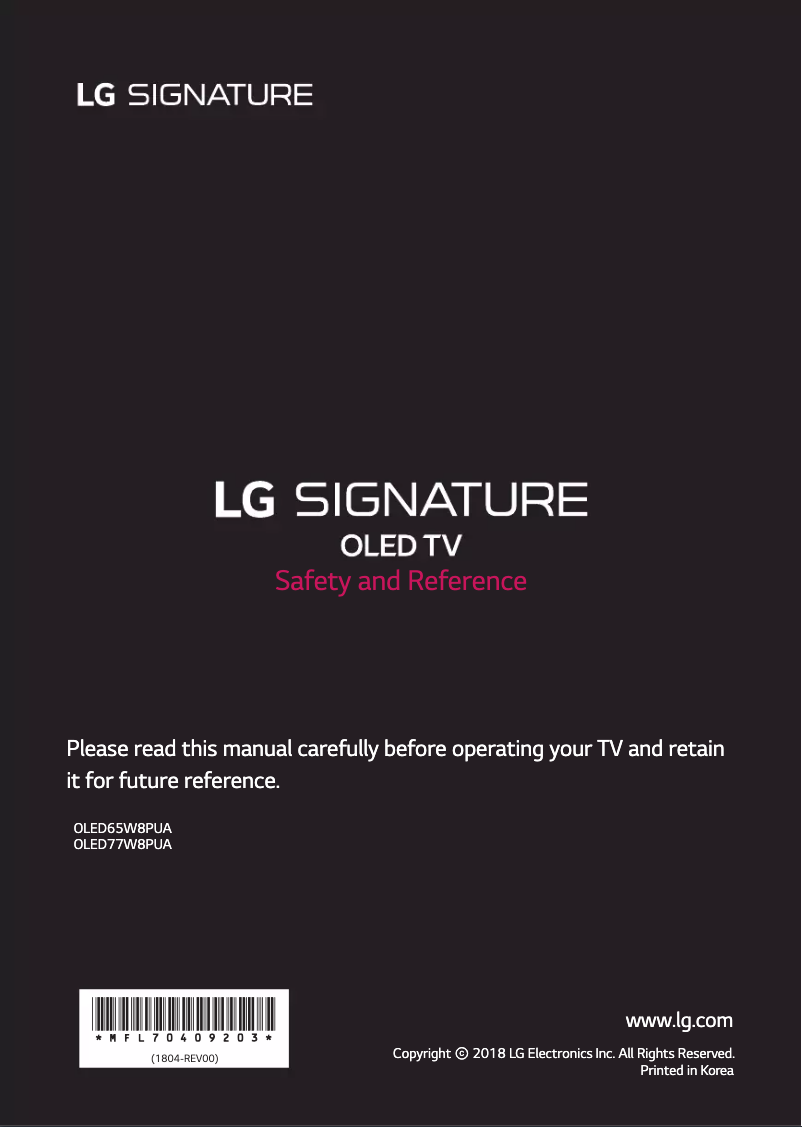 Page n°1 - Manuel utilisateur LG OLED65W8PUA