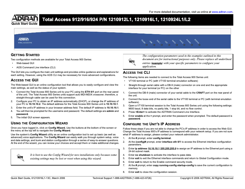 Page n°1 - Manuel utilisateur Adtran Total Access 912
