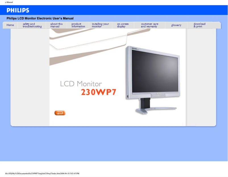 Página 1 del manual Manual de usuario Philips Brilliance 230WP7NS