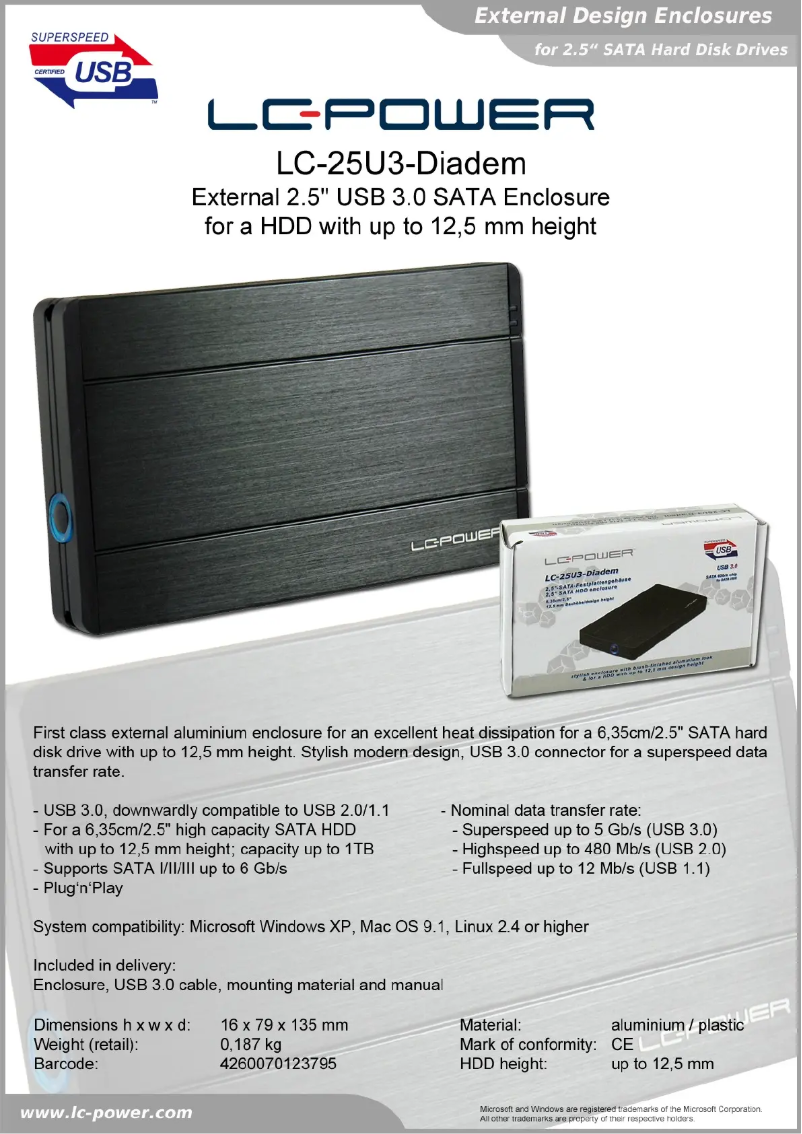 Página 1 del manual Ficha técnica LC-Power LC-25U3-Diadem