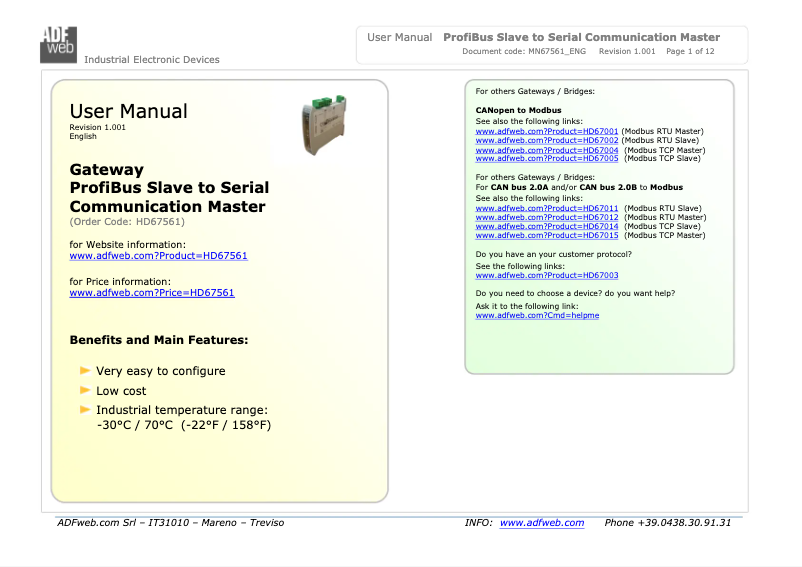 Page 1 de la notice Manuel utilisateur Wachendorff HD67561