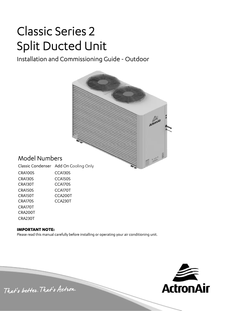 First page image of the manual for Classic CRA230T